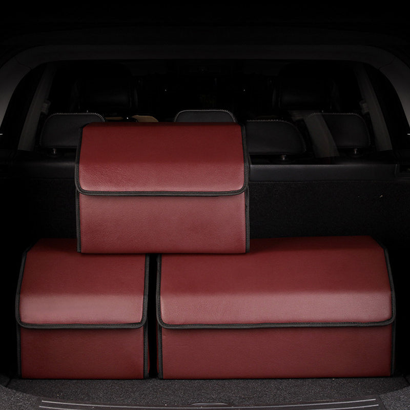 Leather Car Boot Organizer Small Red Foldable Portable Storage Box 30x30x30cm