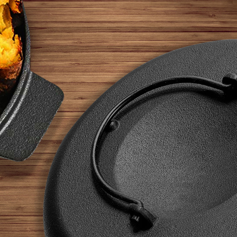 28cm Cast Iron Dutch Oven Pot Lid Pre-Seasoned Non-Stick Multipurpose Cooking
