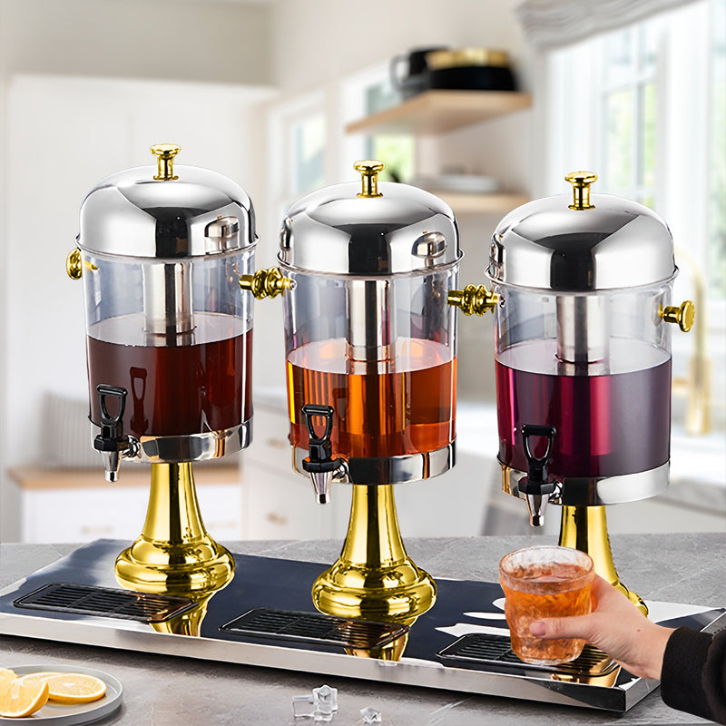 Triple Head 24L Stainless Steel Beverage Dispenser Transparent Gold Commercial