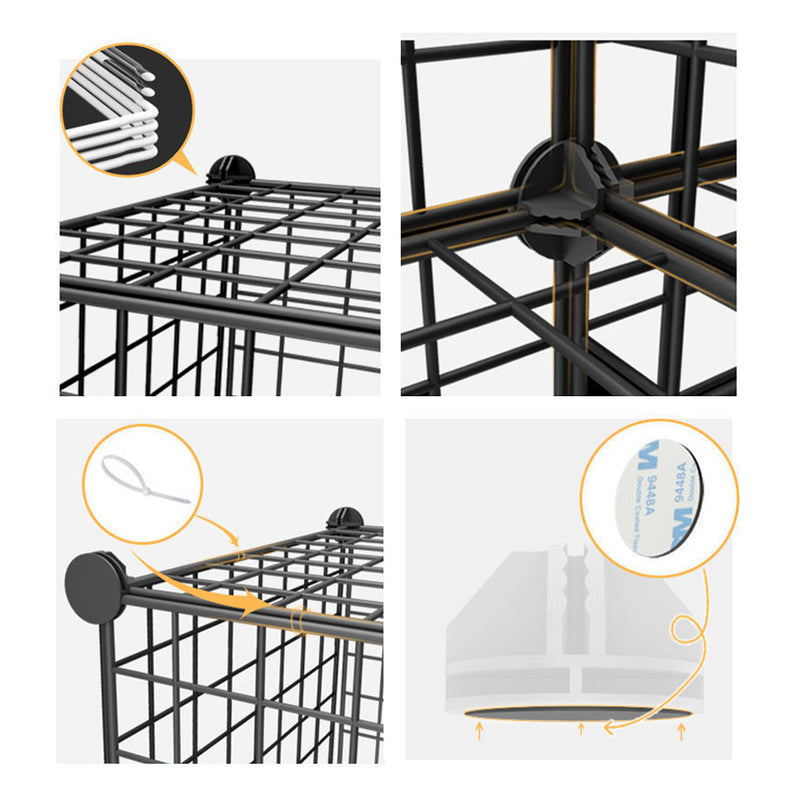 2X Black Portable 2 Tier Cube Storage Organizer Foldable Iron Mesh Shelf