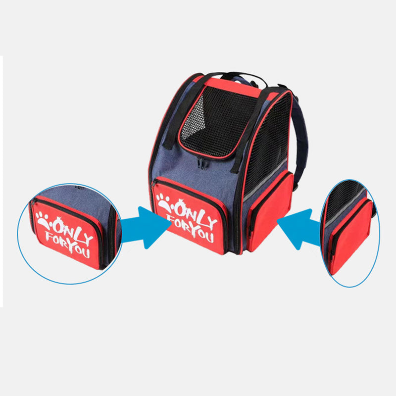 Red Pet Carrier Backpack Oxford Cloth Breathable Mesh Safety Travel Bag