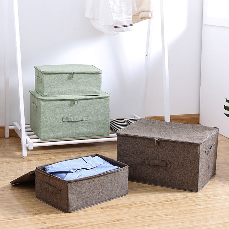 Small Foldable Storage Box Polyester Cotton 38x26x15cm Double Zipper Green