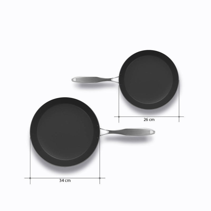 Stainless Steel Fry Pan 2X 26cm 34cm Skillet Induction Non Stick Interior