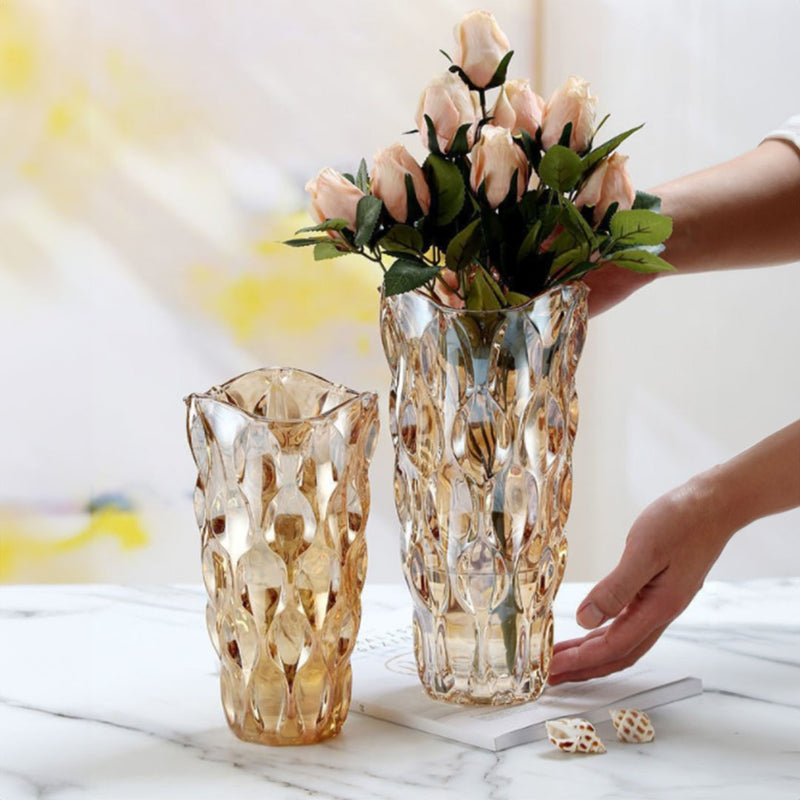 29.8cm Golden Amber Glass Crystal Vase Thick Durable Modern Home Decor