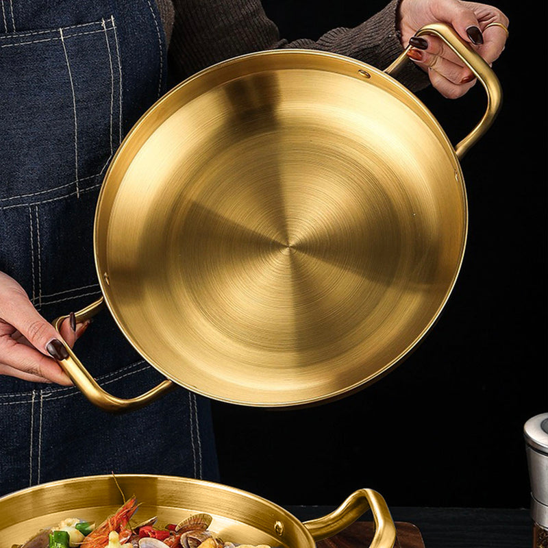 24cm Gold Plated Stainless Steel Dry Pot Stackable Durable Even Heat Cooking