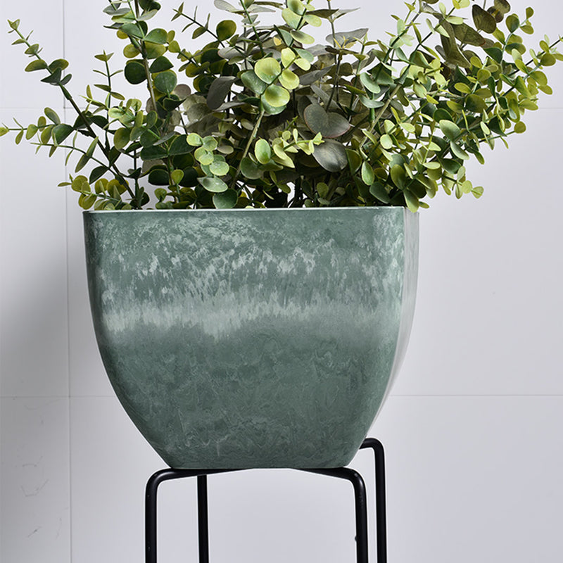 27cm Green Grey Square Resin Planter Cement Look Indoor Cachepot Tapered Pot