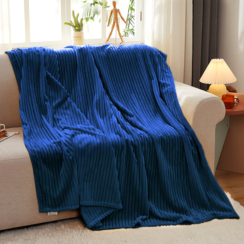 Thin Flannel Polyester Throw Blanket 200x230cm Blue Striped