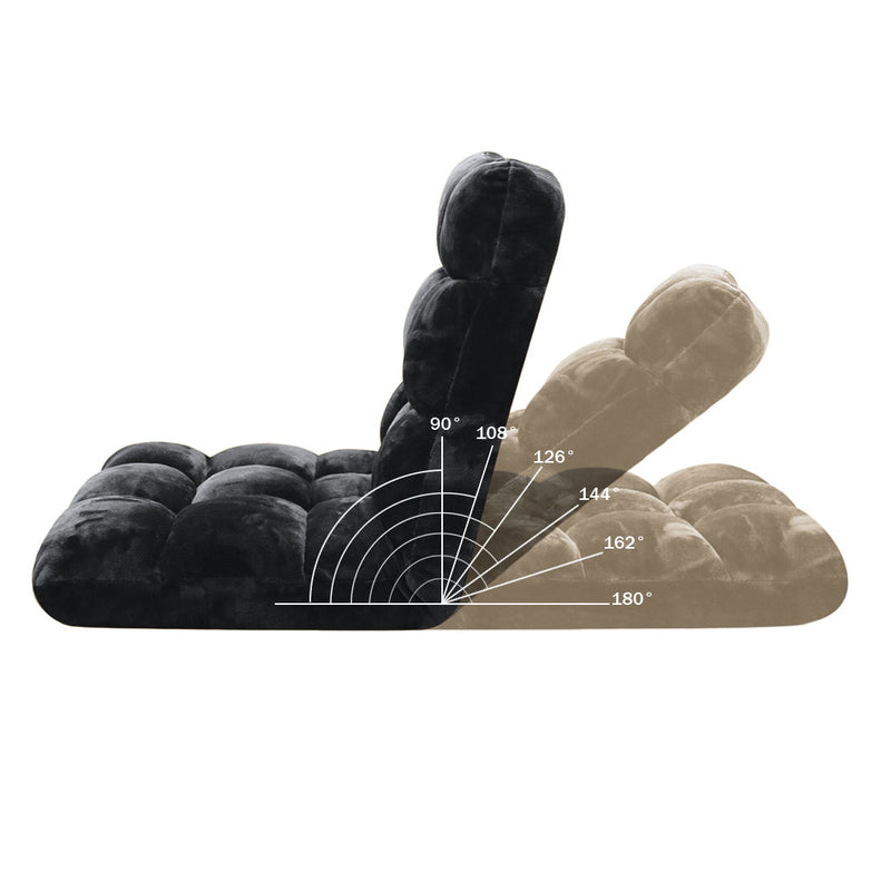Floor Recliner Lounge Sofa Bed Folding Chair Flannel Adjustable Cushions Black