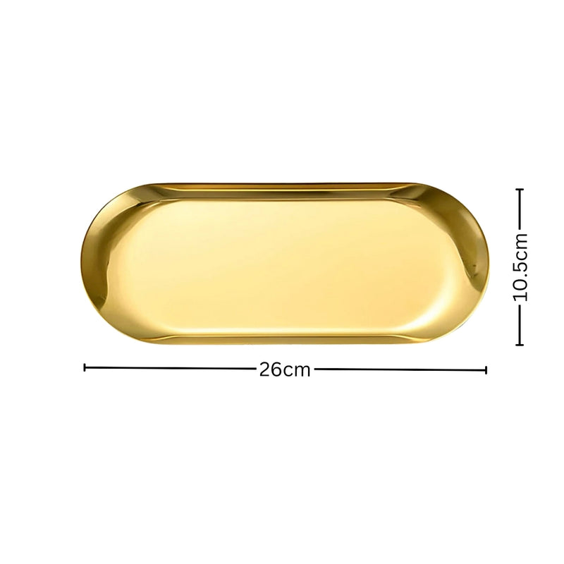 Oval Stainless Steel Plate Set 3 Pieces Small Medium Large Gold Nordic