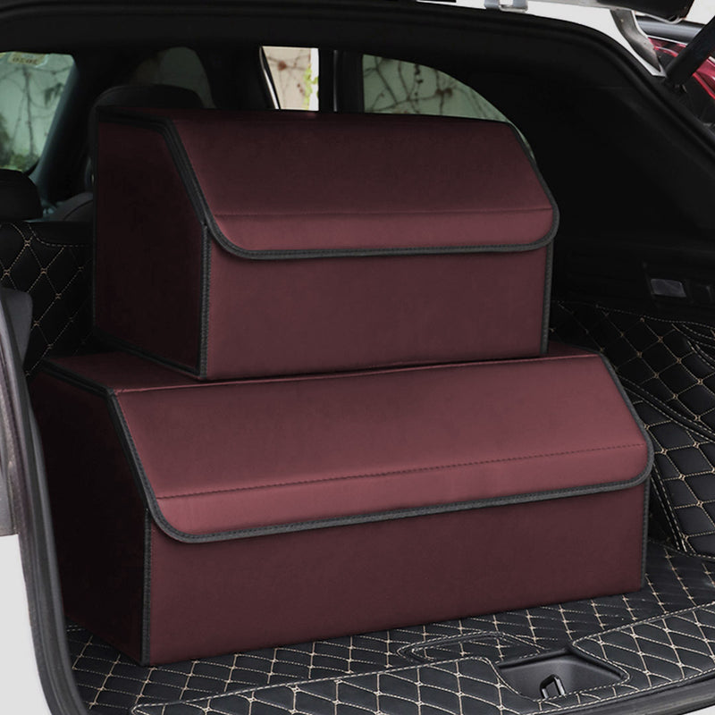 Leather Car Boot Organizer Red Medium Collapsible Foldable Portable Storage Box