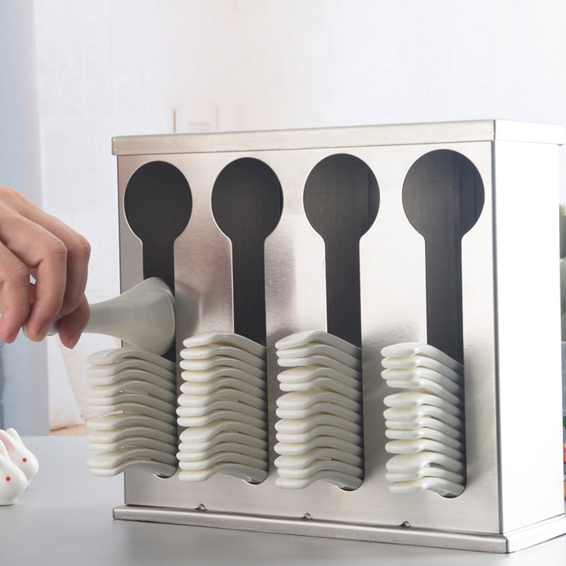 Stainless Steel Spoon Utensil Holder 4 Holes 240X90X230mm Detachable Cover Drain