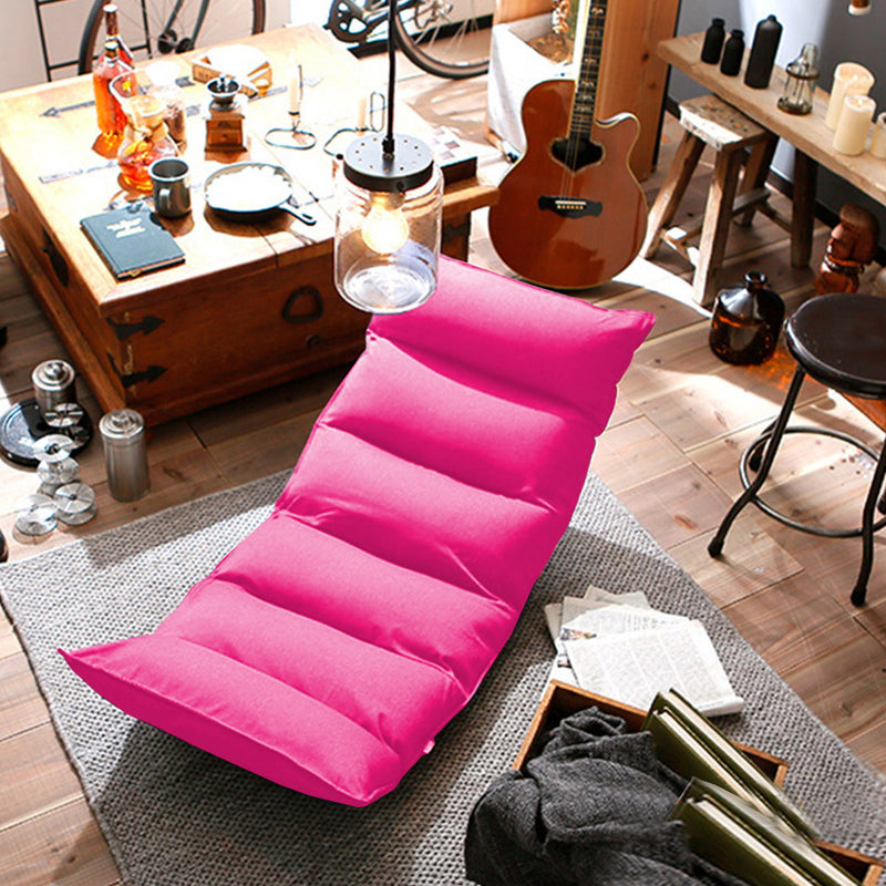 2X Foldable Suede Floor Recliner Chairs 130 x 53 x 13cm 5 Position Pink