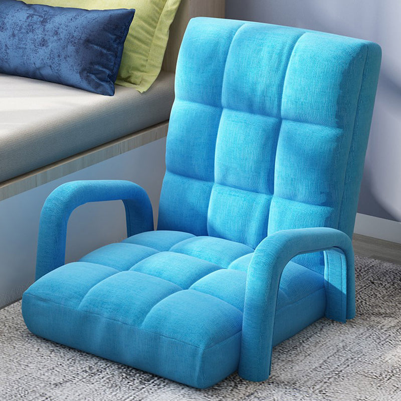 Foldable Floor Recliner Chair Adjustable 5 Angles with Armrest Blue Linen Fabric