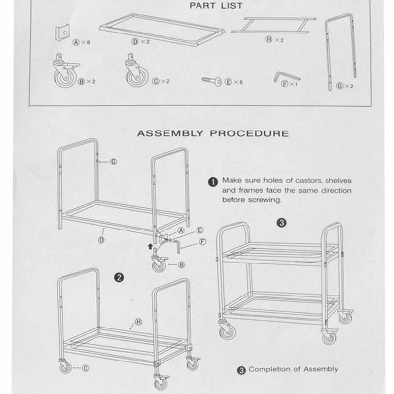 2 Tier Stainless Steel Utility Cart 85x45x90cm Locking Wheels Easy Assembly