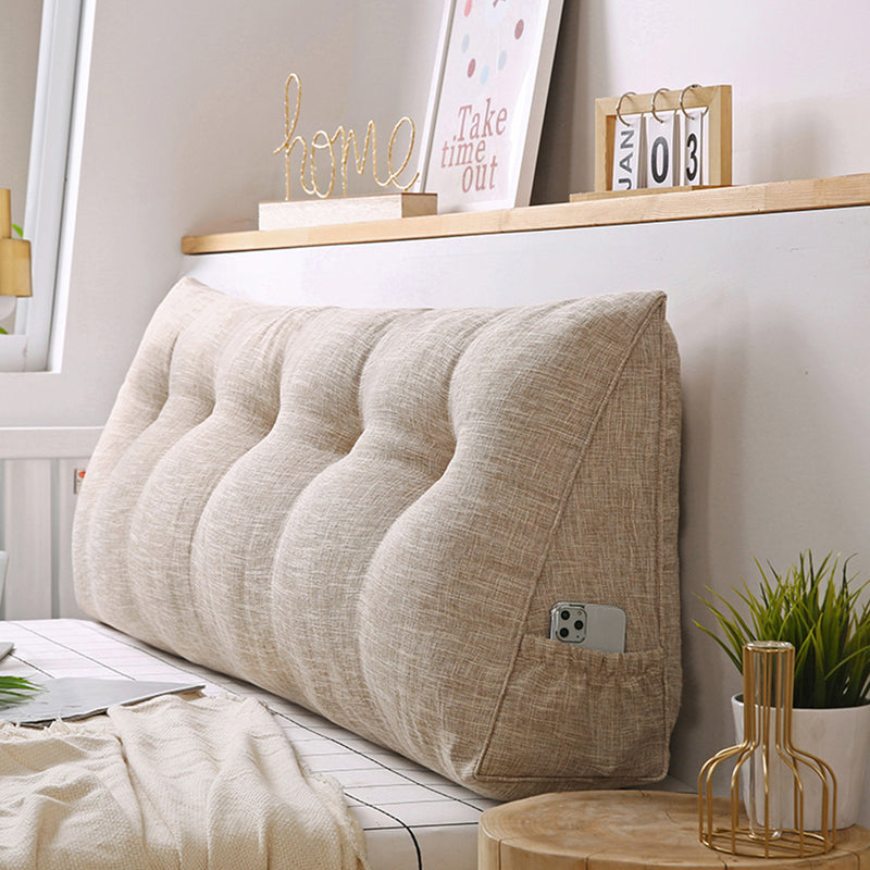 180cm Beige Triangular Wedge Headboard Pillow Polyester Filled Button Tufted