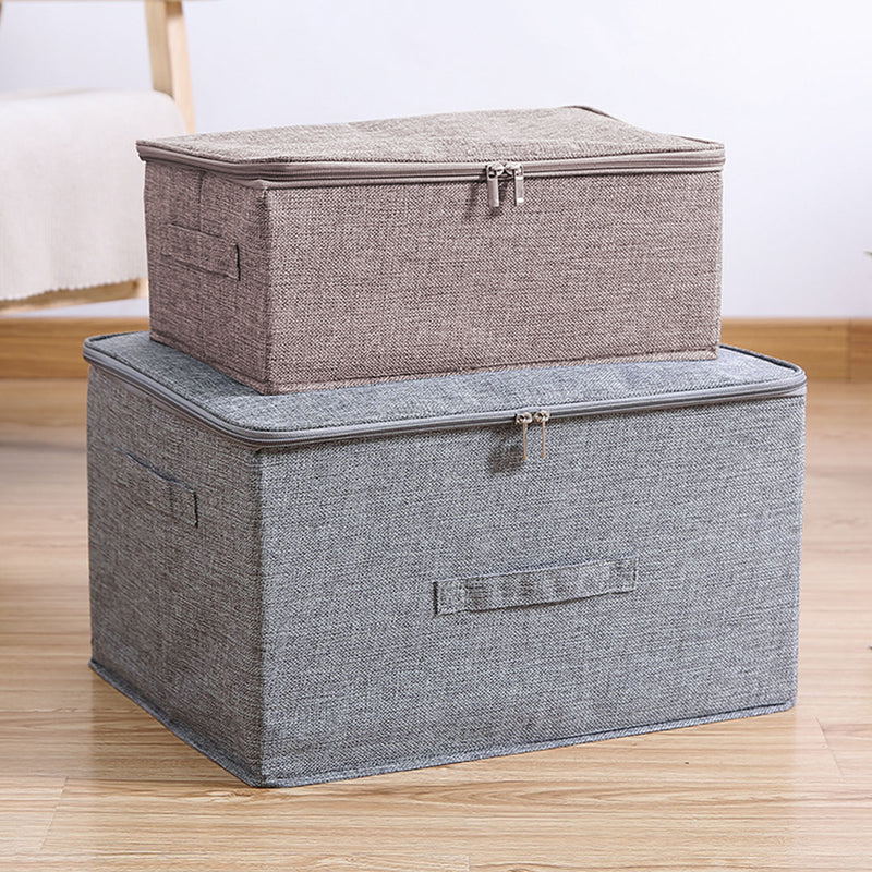 Coffee Fabric Foldable Storage Box Double Zipper Portable Moisture Proof 38x26x15cm