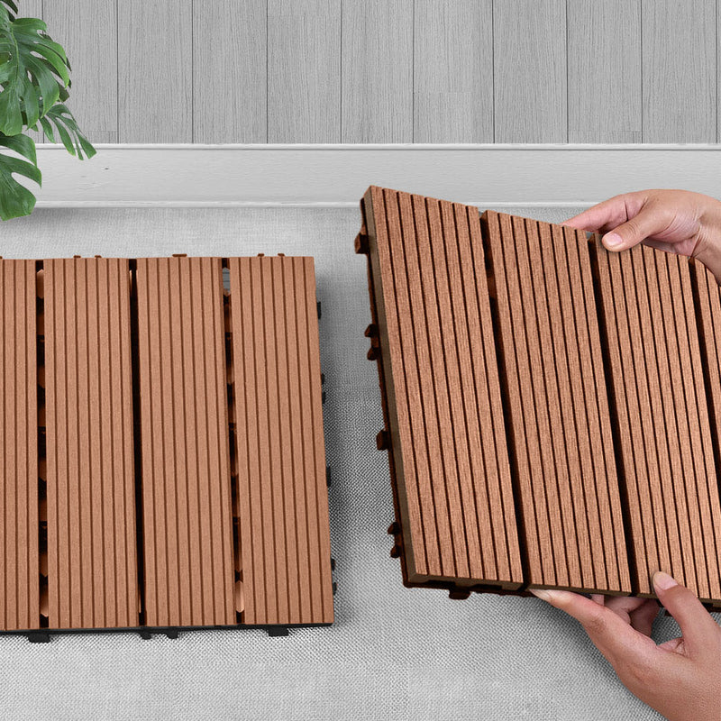 11 pcs Wooden Composite Decking Tiles 30X30X2.2cm Red Brown Slip Resistant