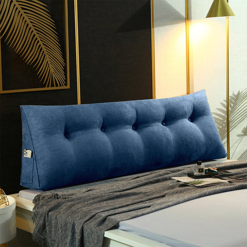 150cm Blue Triangular Wedge Backrest Pillow Polyester Pp Filled Removable Cover