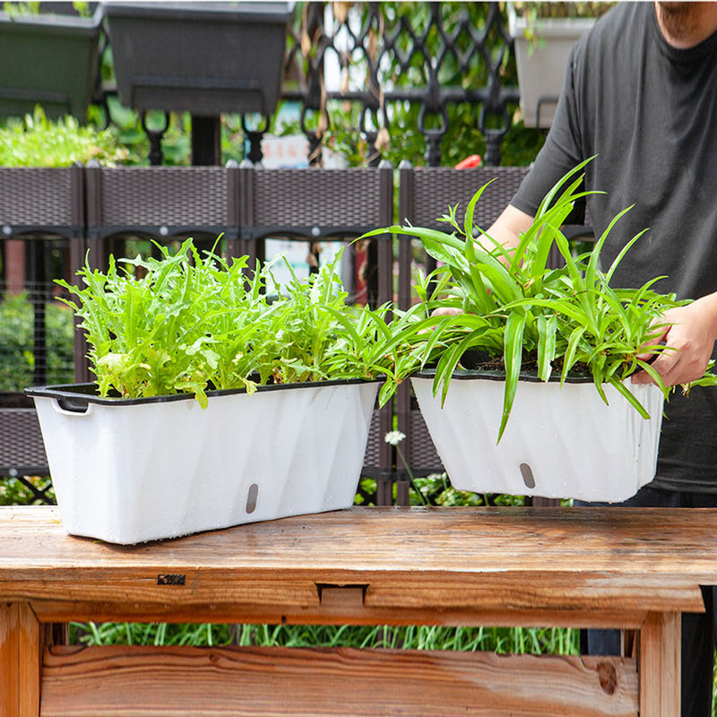 Small 35cm White Rectangular Plastic Planter Pot With Holder And Drainage