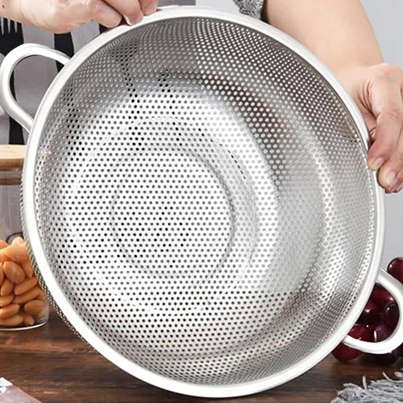 Stainless Steel Perforated Colander Set 19.5cm 22.5cm 25.5cm 2 Handle Fine Holes