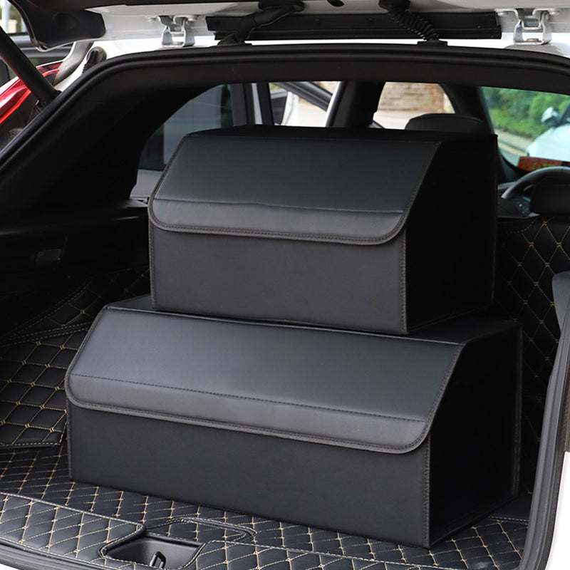 2X Leather Car Trunk Organizer Collapsible Portable Storage Box Black Medium