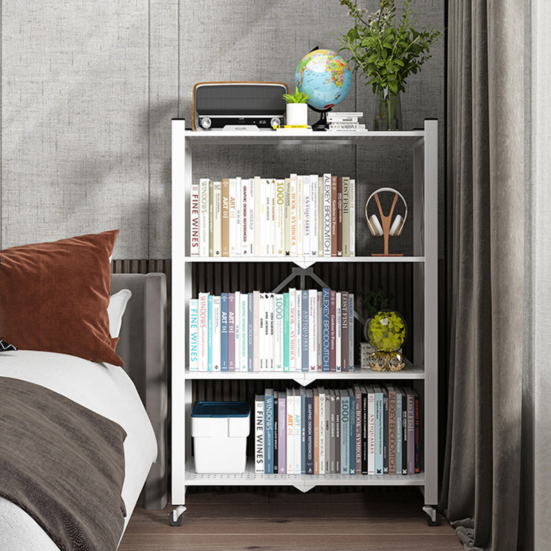 4 Tier Foldable White Steel Cart with Wheels Large Storage Organizer 71x36x126cm