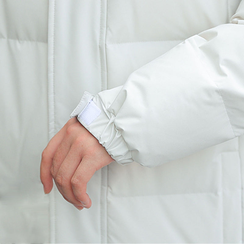 White 2XL Long Hooded Down Jacket Polyester Shell Warm Lightweight