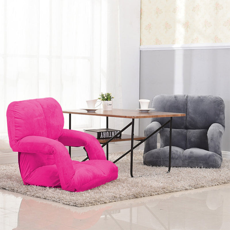 Foldable Flannel Floor Recliner Chair 95 x 55 x 14cm 5 Position Pink Armrest