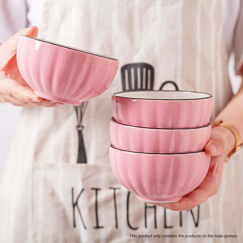 Pink Ceramic Japanese Style Dinnerware 4.5 Inch Bowls 7.5 Inch Plates Set of 8