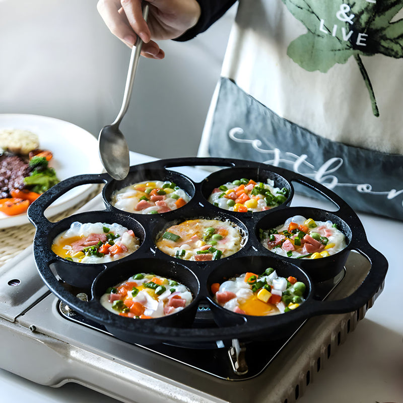 2X Cast Iron Takoyaki Fry Pan 32cm 7 Hole Nonstick Grill Mold Kitchen Tool