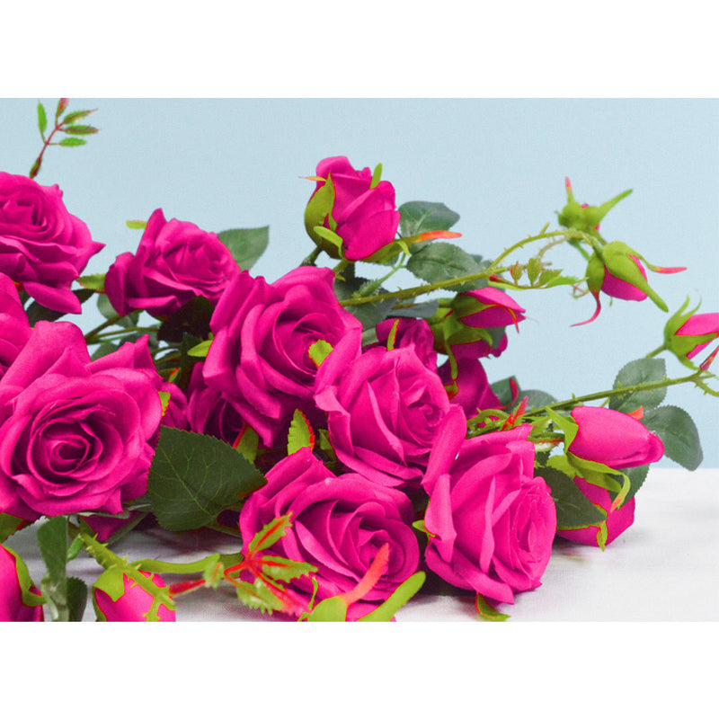 12pcs Artificial Silk Rose Bouquet 85cm Real Touch Dark Pink Table Decor