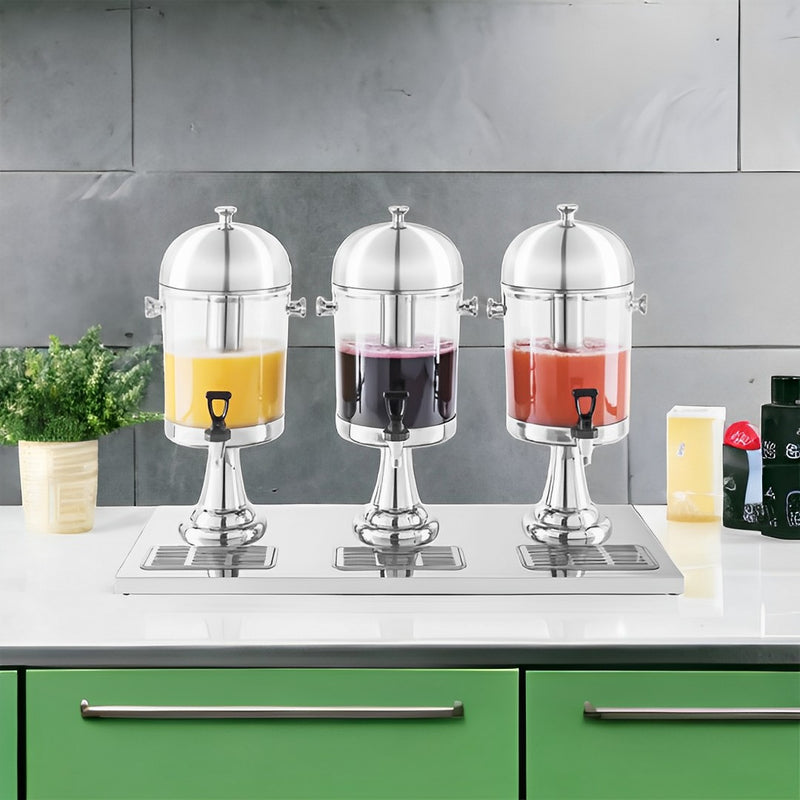 Triple Head Beverage Dispenser 24L Stainless Steel Abs Transparent Commercial