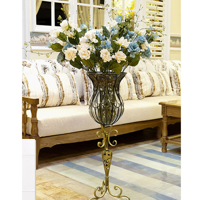 85cm Clear Glass Floor Vase Gold Metal Stand Home Decor Indoor Outdoor