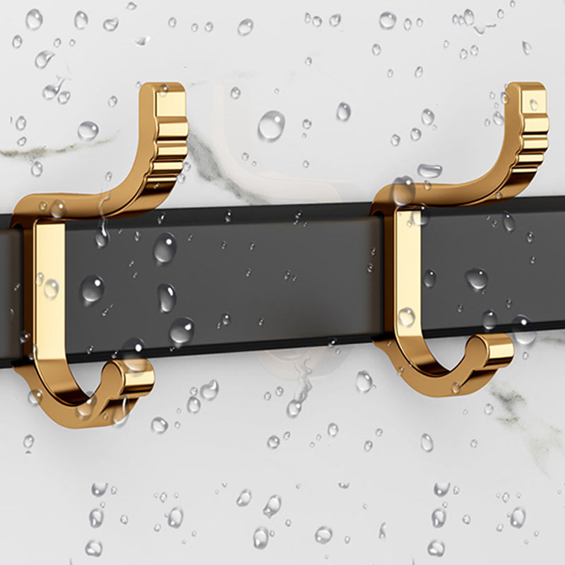 Wall Mounted Aluminum Towel Rack 41cm Space Saving with Hooks Black and Gold