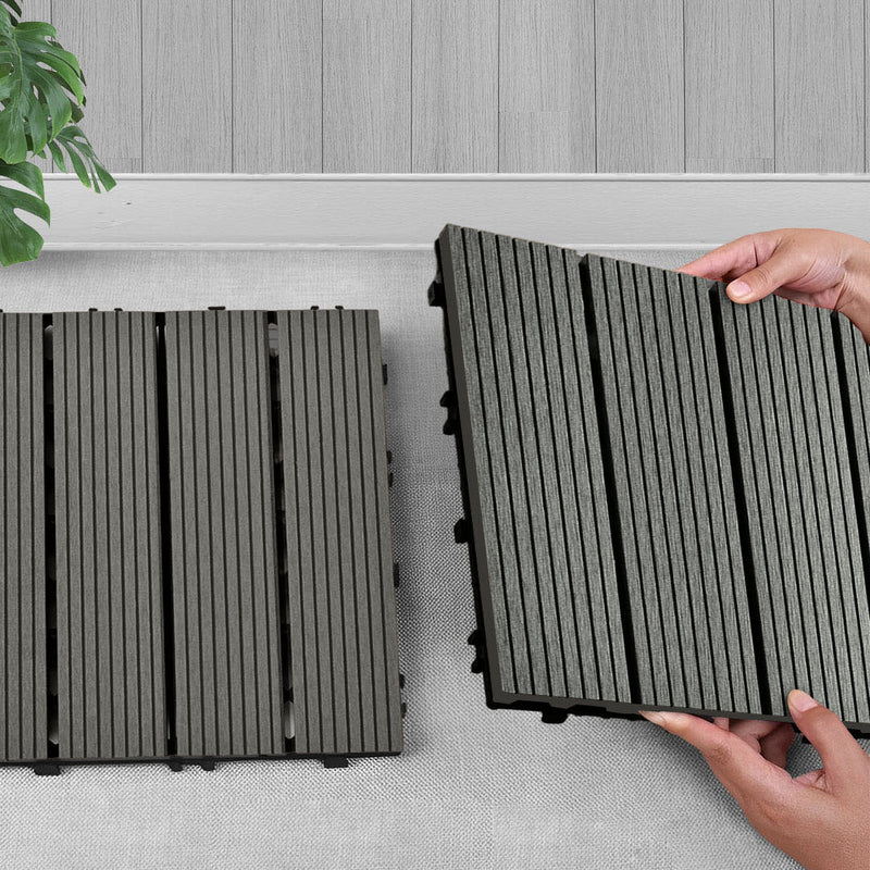 11 pcs Wooden Composite Decking Tiles Grey 30X30cm Outdoor Slip Resistant