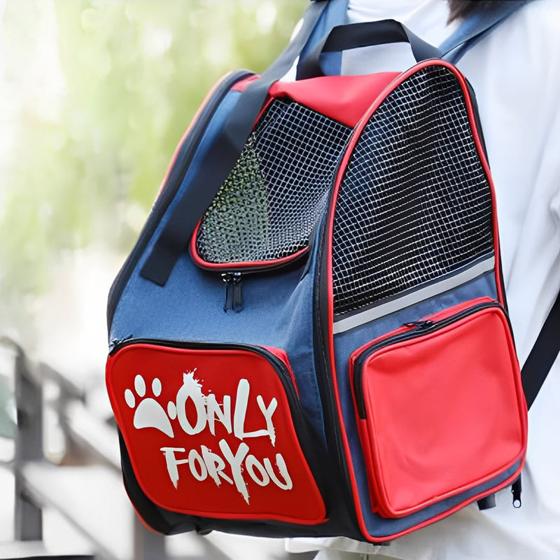 Red Pet Carrier Backpack Oxford Cloth Breathable Mesh Safety Travel Bag