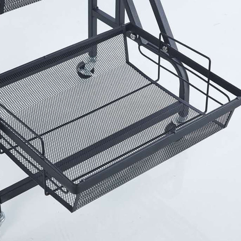 3 Tier Carbon Steel Kitchen Cart Mesh Shelves Black Locking Wheels Adjustable