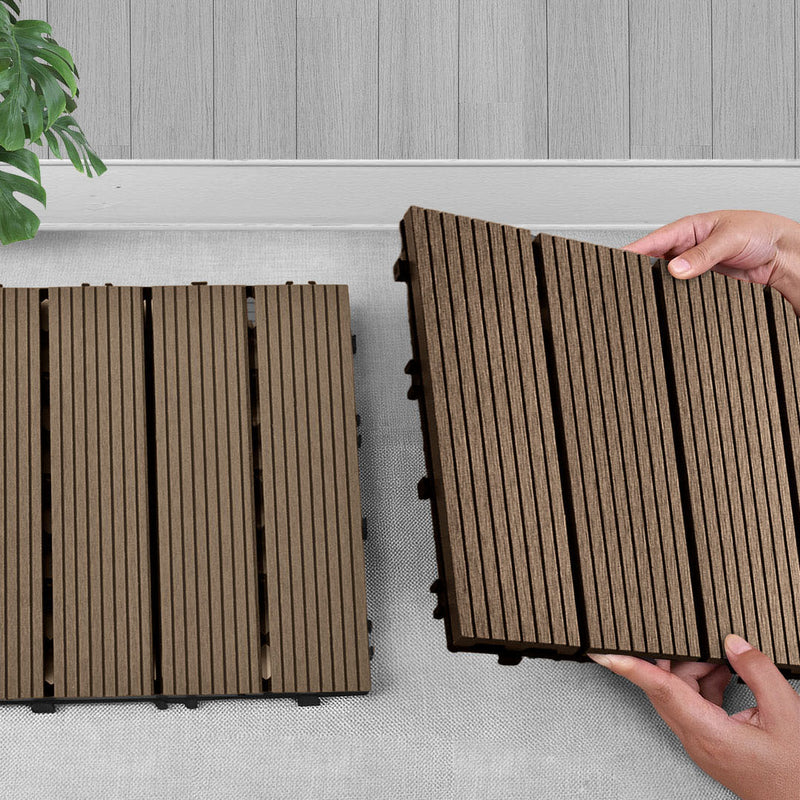 2X 11 Pcs Dark Chocolate Wood Composite Decking Tiles Outdoor Flooring Eco-Friendly