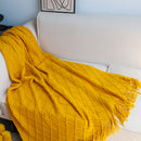 Yellow Acrylic Knitted Throw Blanket 130x230cm Geometric Diamond Tassels