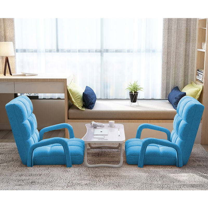 4X Foldable Linen Floor Recliner Chair 135x58x20cm Adjustable Armrest Blue