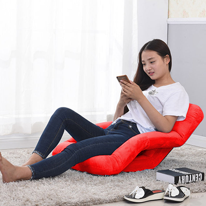 Foldable Floor Recliner Chair Adjustable Flannel Lounge with Armrest Red