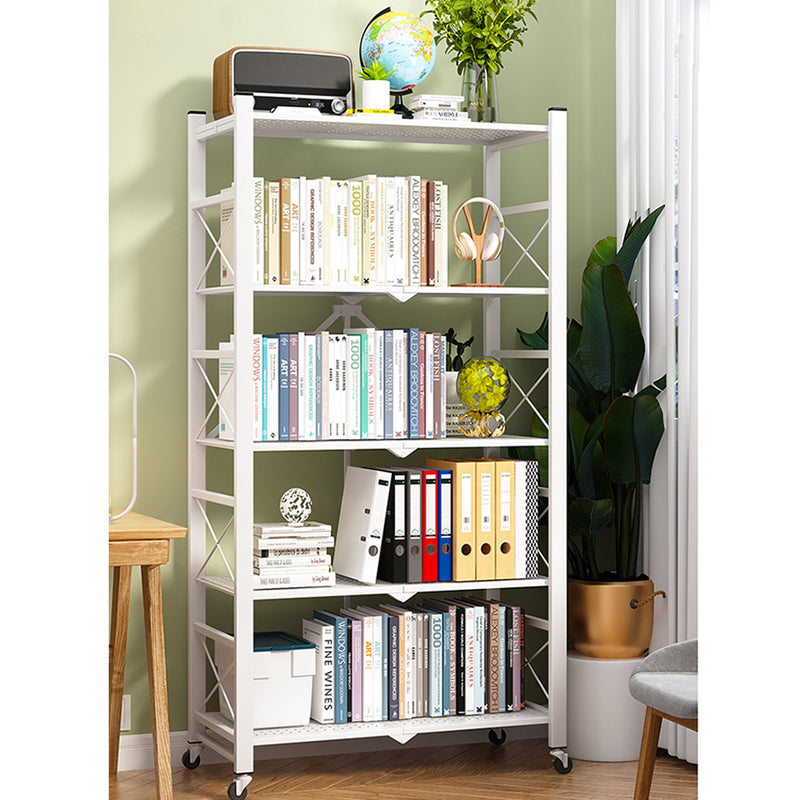 2X 5 Tier Carbon Steel Foldable Storage Rack White 71cm X 36cm X 160cm Wheels