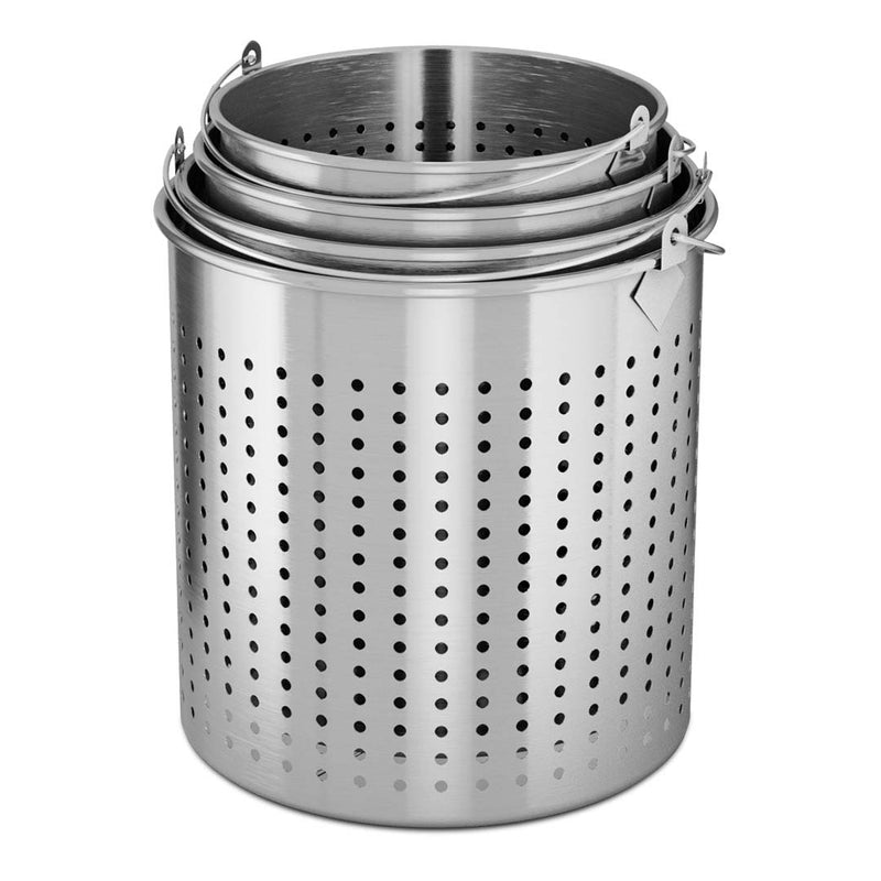2X 21L 18/10 Stainless Steel Perforated Stockpot Pasta Basket Insert With Handle