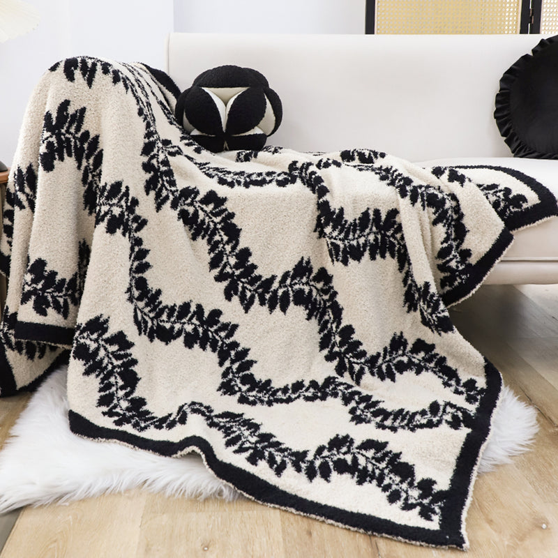 2X Polyester Throw Blanket 130x170cm Retro Vine Pattern Black White Lightweight
