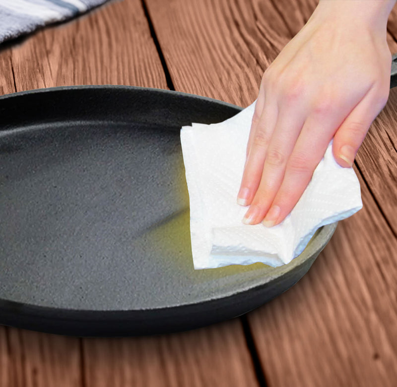 26cm Round Cast Iron Skillet Frying Pan Non-Stick Griddle Black