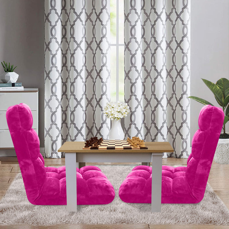 2X Pink Folding Recliner Lounge Sofa Chair Cushion Adjustable Plush 108cm