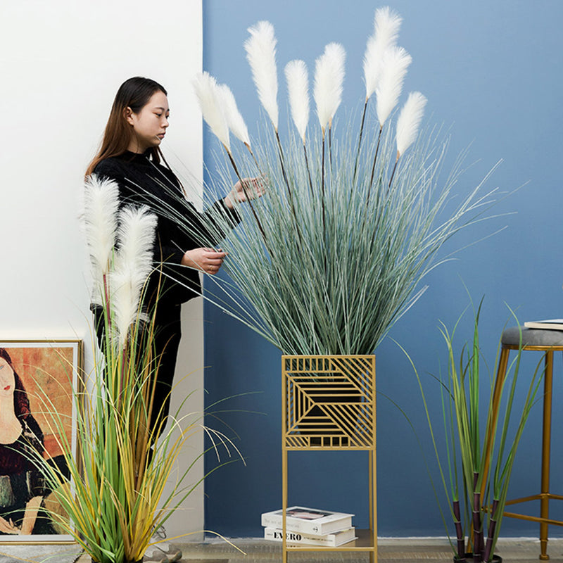 Artificial Potted Bulrush Grass Plant 110cm Realistic Indoor Outdoor Green White