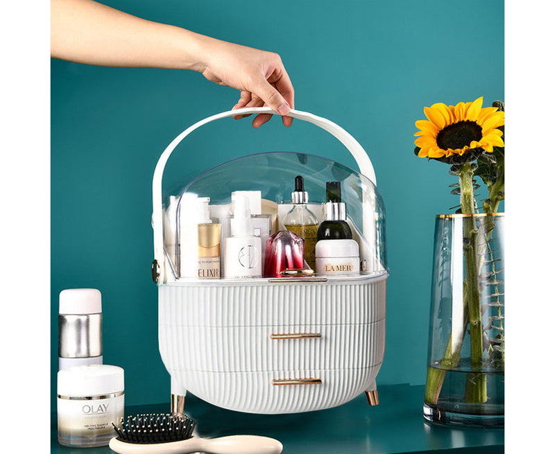 White Cosmetic Storage Organiser With LED Light Mirror Vanity Table Set