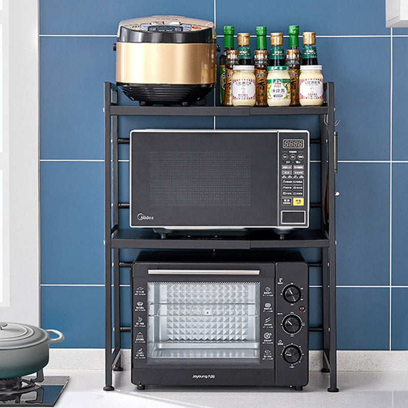 2X 3 Tier Black Carbon Steel Adjustable Microwave Oven Stand with Storage Shelves