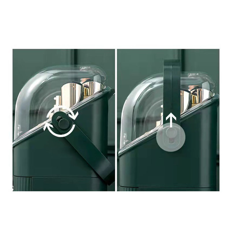 2X Countertop Makeup Organizer Abs Plastic 29cm Green With Lid Drawers Handle